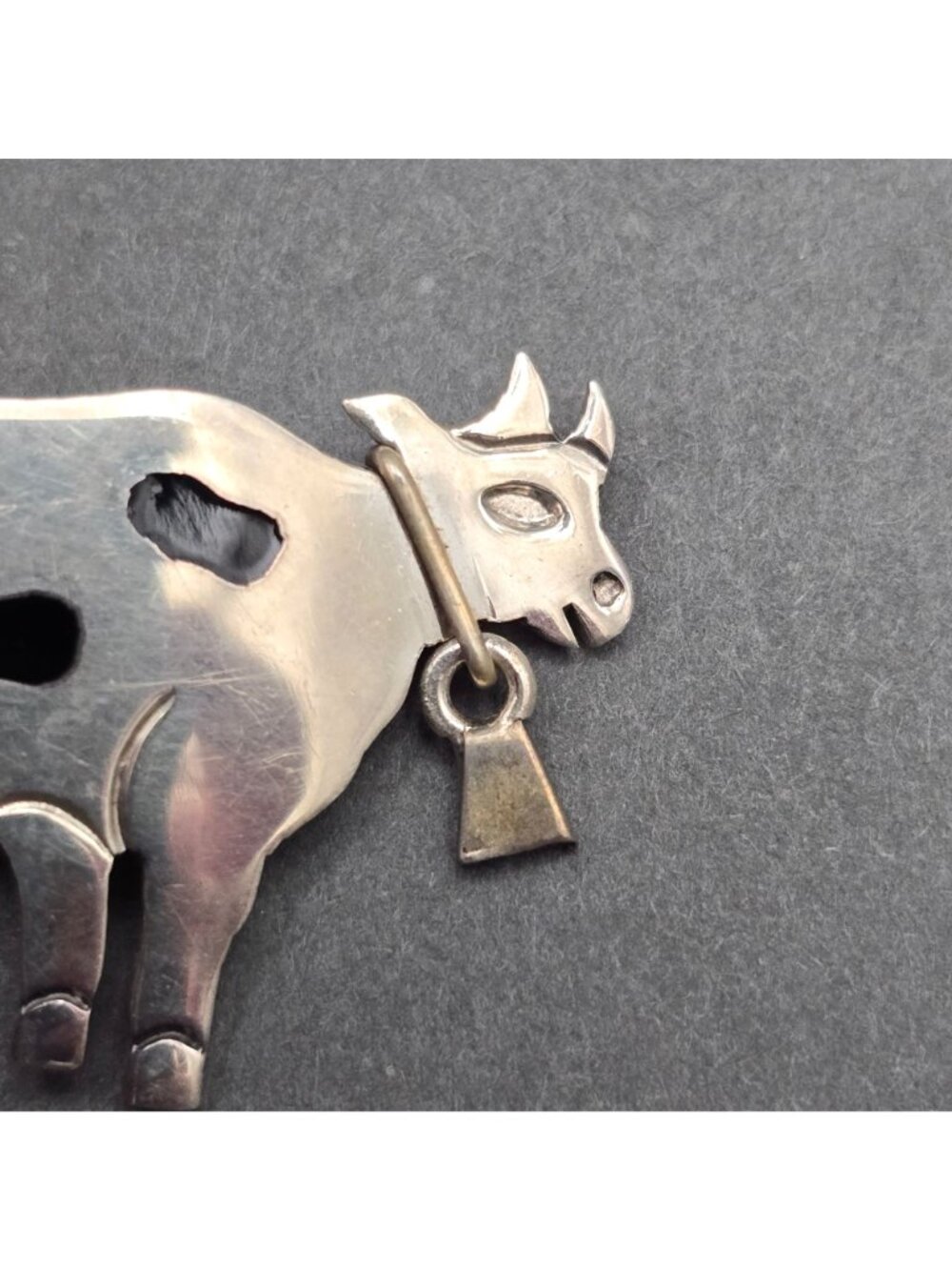 Vintage Taxco Sterling Silver Cow Brooch 1.75" Articulated Bell Pendant TV-94 - Picture 3 of 10